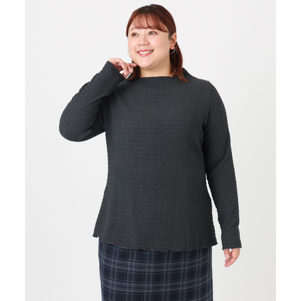 25年冬新作【大きいサイズ】シャーリングメロートップス1