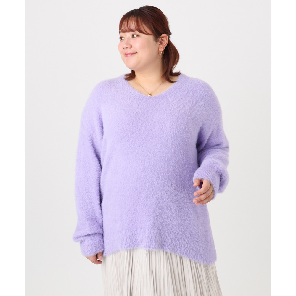 25年冬新作【大きいサイズ/a.v.v×eur3】フェザーヤーンVネックニット