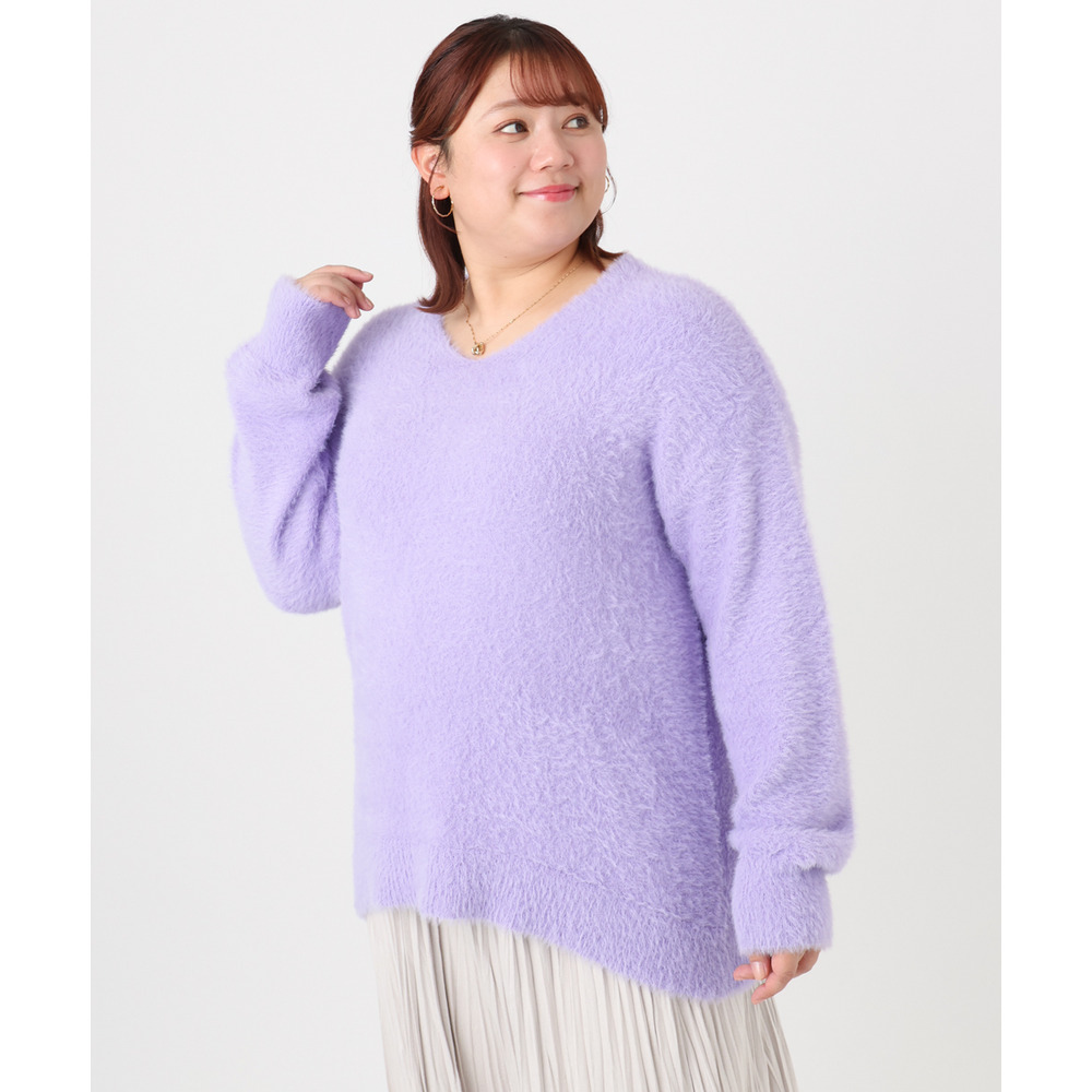 25年冬新作【大きいサイズ/a.v.v×eur3】フェザーヤーンVネックニット1