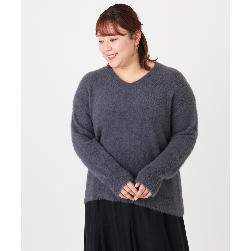 25年冬新作【大きいサイズ/a.v.v×eur3】フェザーヤーンVネックニット10