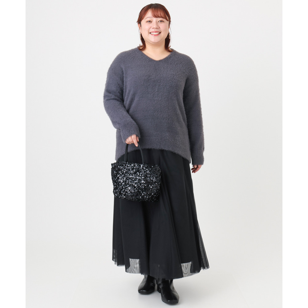 25年冬新作【大きいサイズ/a.v.v×eur3】フェザーヤーンVネックニット18