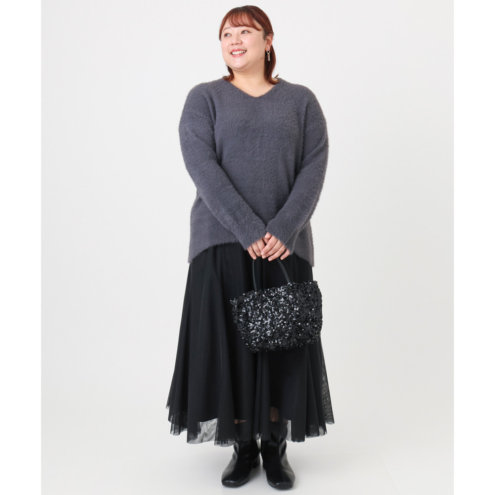 25年冬新作【大きいサイズ/a.v.v×eur3】フェザーヤーンVネックニット19