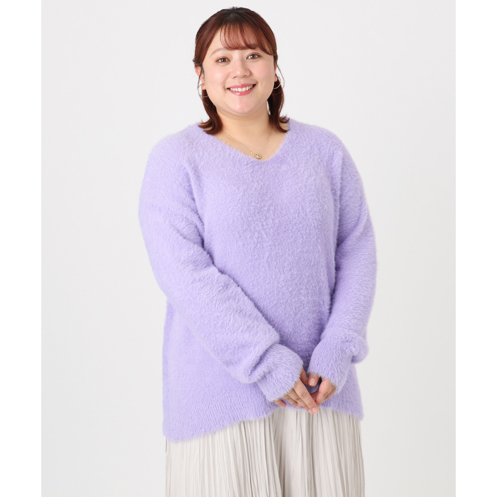 25年冬新作【大きいサイズ/a.v.v×eur3】フェザーヤーンVネックニット2