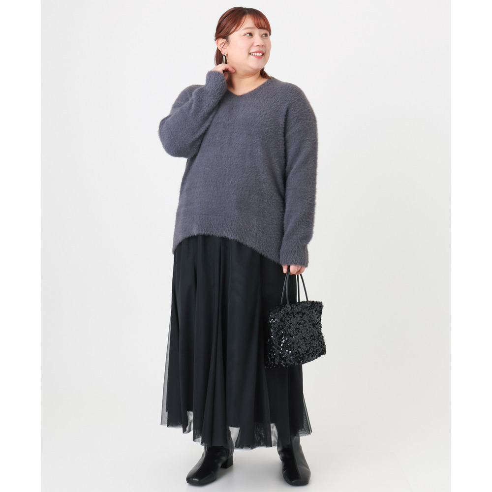 25年冬新作【大きいサイズ/a.v.v×eur3】フェザーヤーンVネックニット20