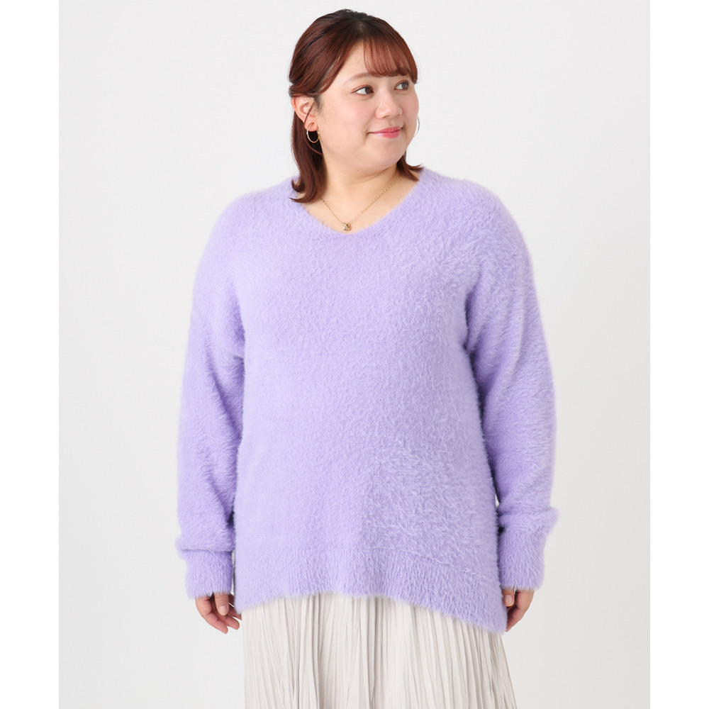 25年冬新作【大きいサイズ/a.v.v×eur3】フェザーヤーンVネックニット3