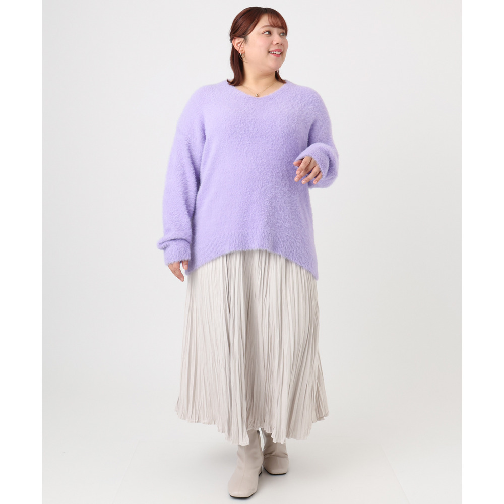 25年冬新作【大きいサイズ/a.v.v×eur3】フェザーヤーンVネックニット4