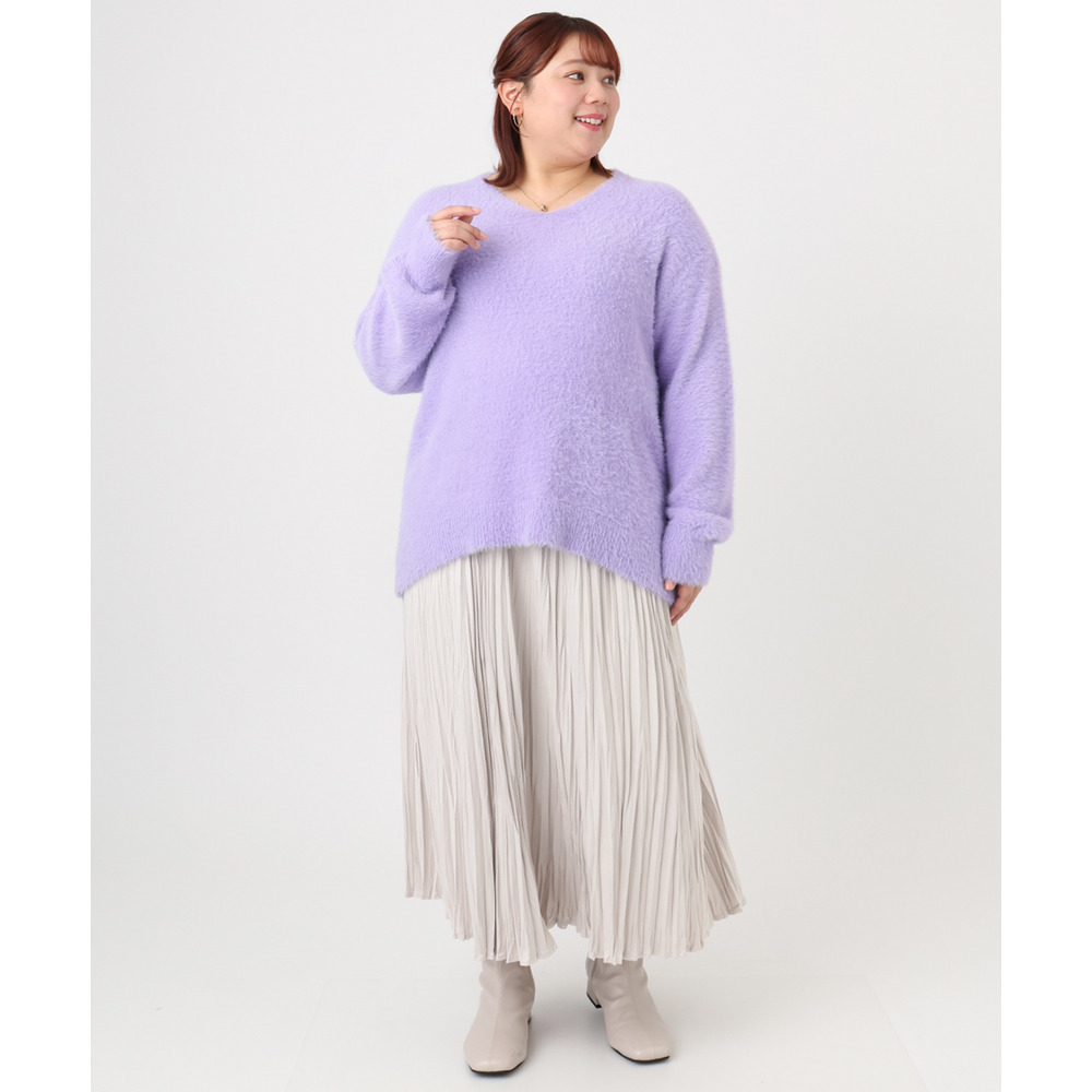 25年冬新作【大きいサイズ/a.v.v×eur3】フェザーヤーンVネックニット5