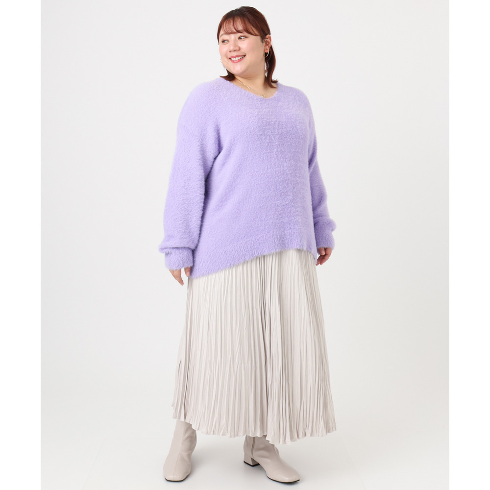 25年冬新作【大きいサイズ/a.v.v×eur3】フェザーヤーンVネックニット6