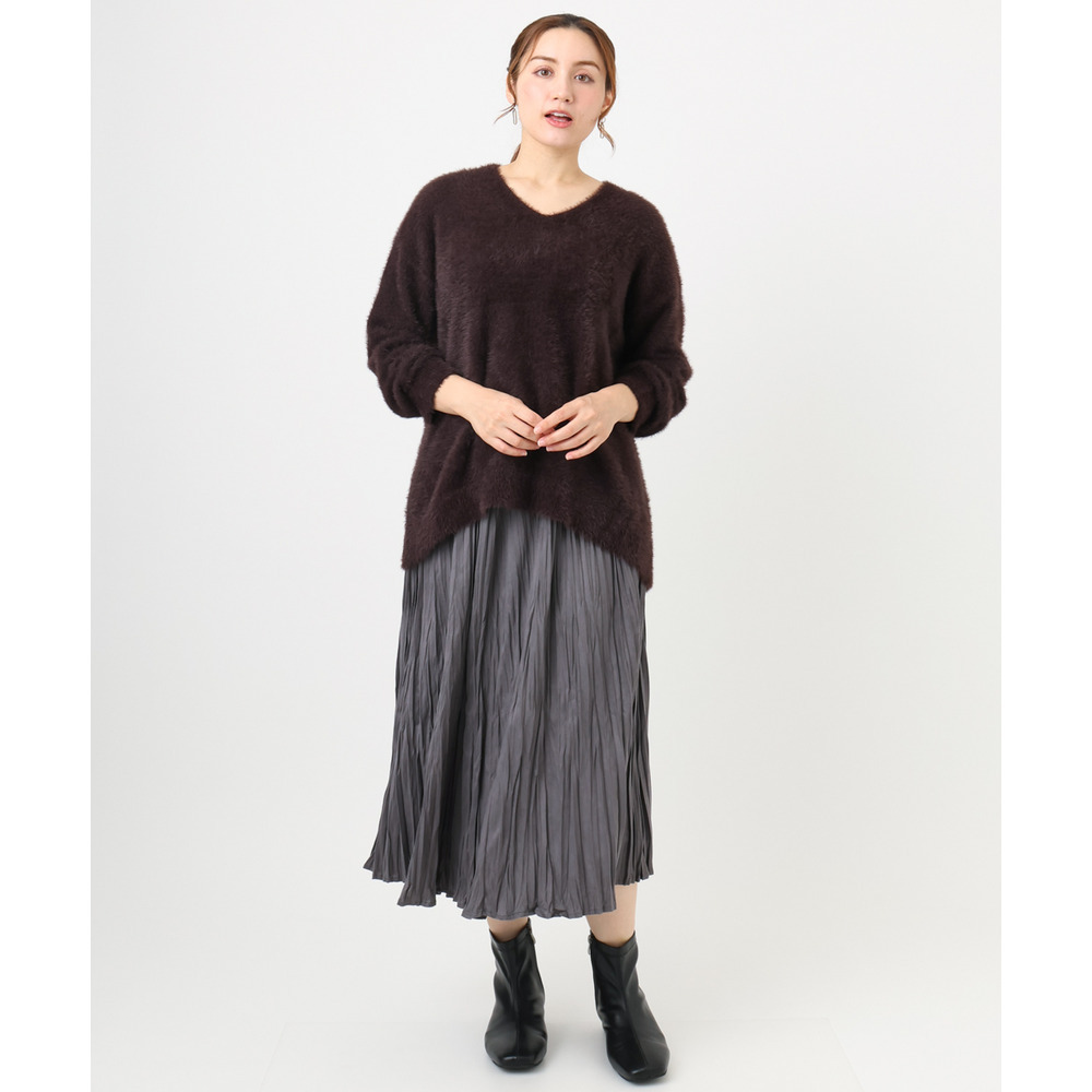 25年冬新作【大きいサイズ/a.v.v×eur3】フェザーヤーンVネックニット7