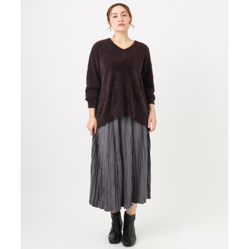 25年冬新作【大きいサイズ/a.v.v×eur3】フェザーヤーンVネックニット8