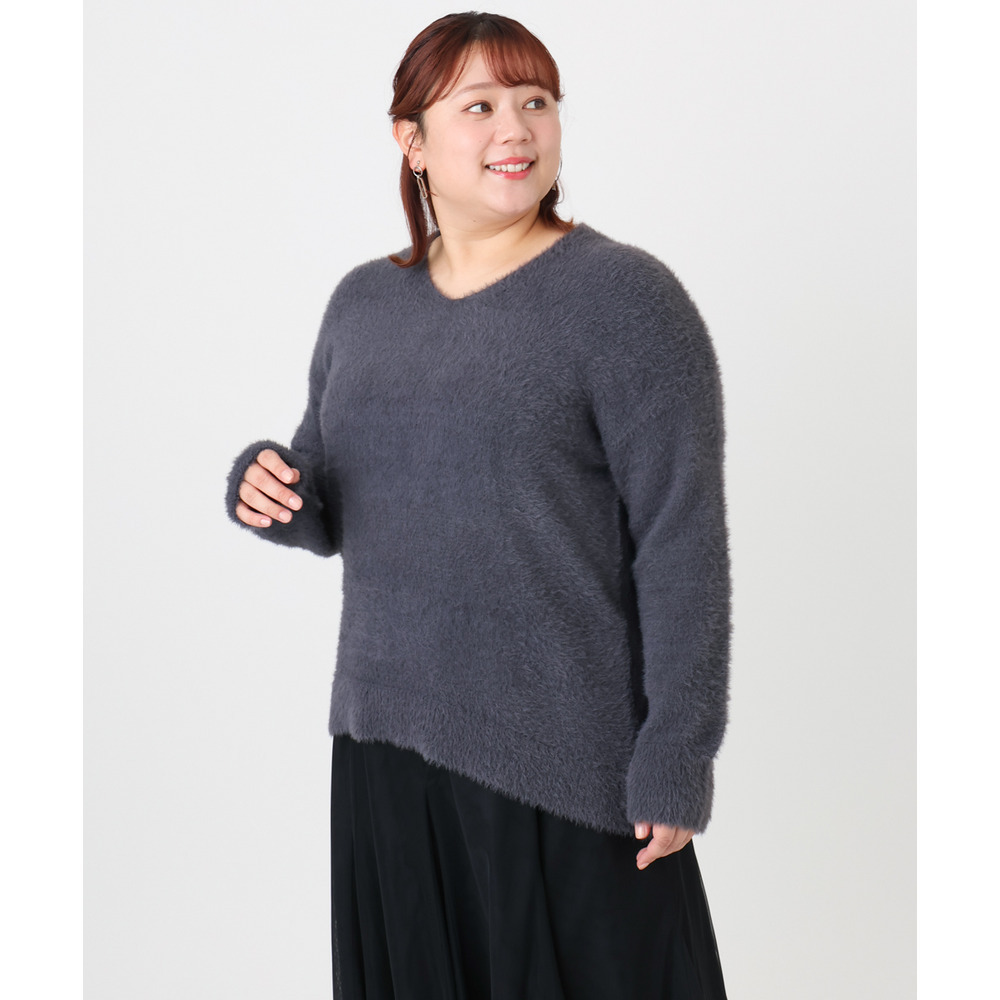 25年冬新作【大きいサイズ/a.v.v×eur3】フェザーヤーンVネックニット9