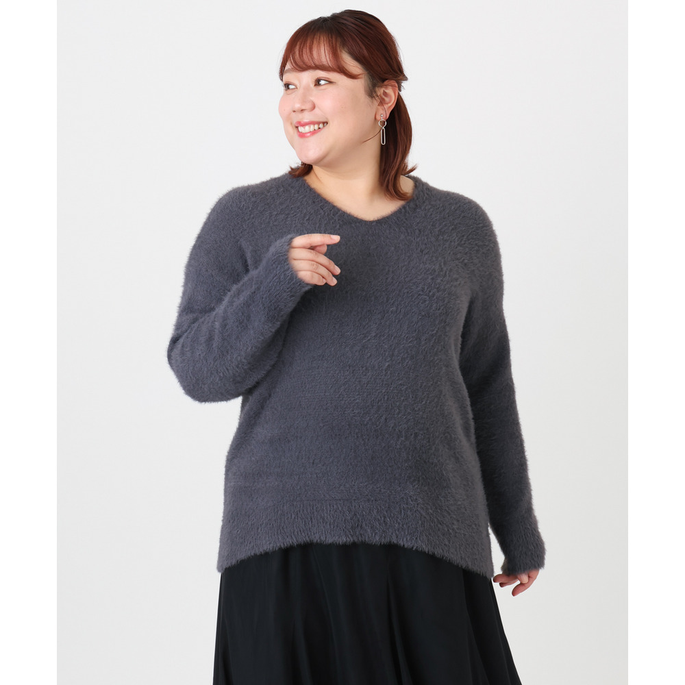 25年冬新作【大きいサイズ/a.v.v×eur3】フェザーヤーンVネックニット1