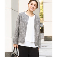 25年冬新作【大きいサイズ】ノーカラーツイードジャケット