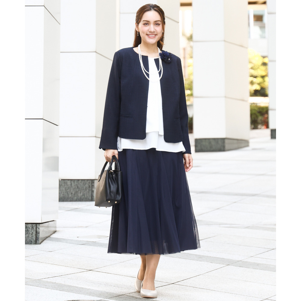 25年冬新作【大きいサイズ】ノーカラーツイードジャケット1