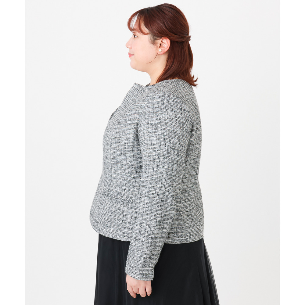 25年冬新作【大きいサイズ】ノーカラーツイードジャケット15