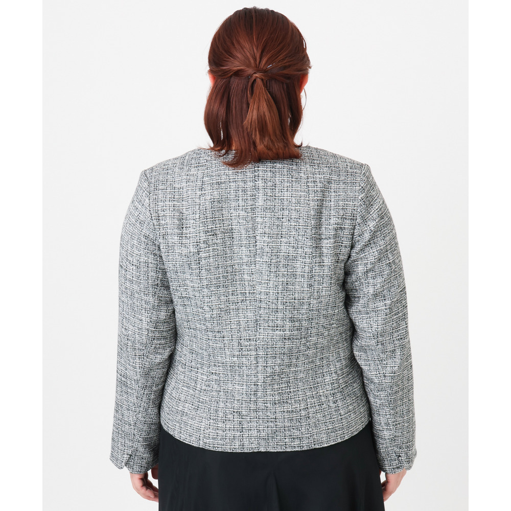 25年冬新作【大きいサイズ】ノーカラーツイードジャケット16