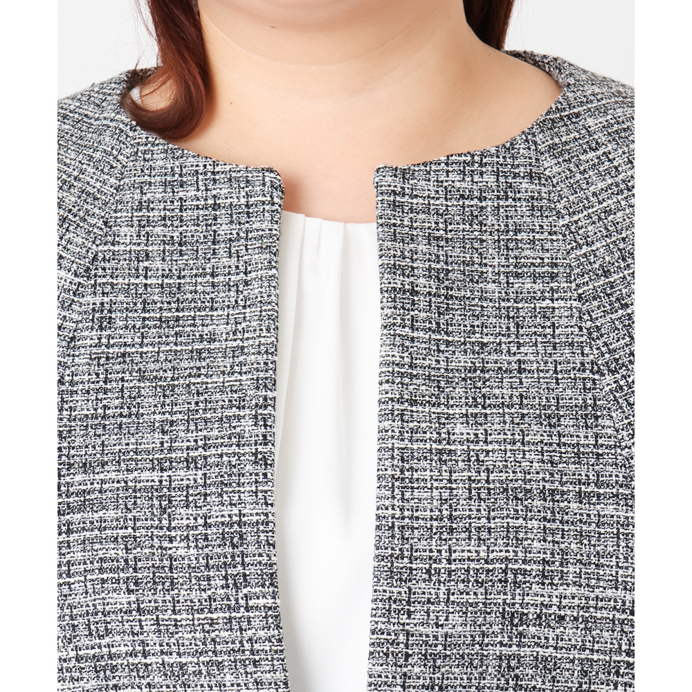 25年冬新作【大きいサイズ】ノーカラーツイードジャケット17