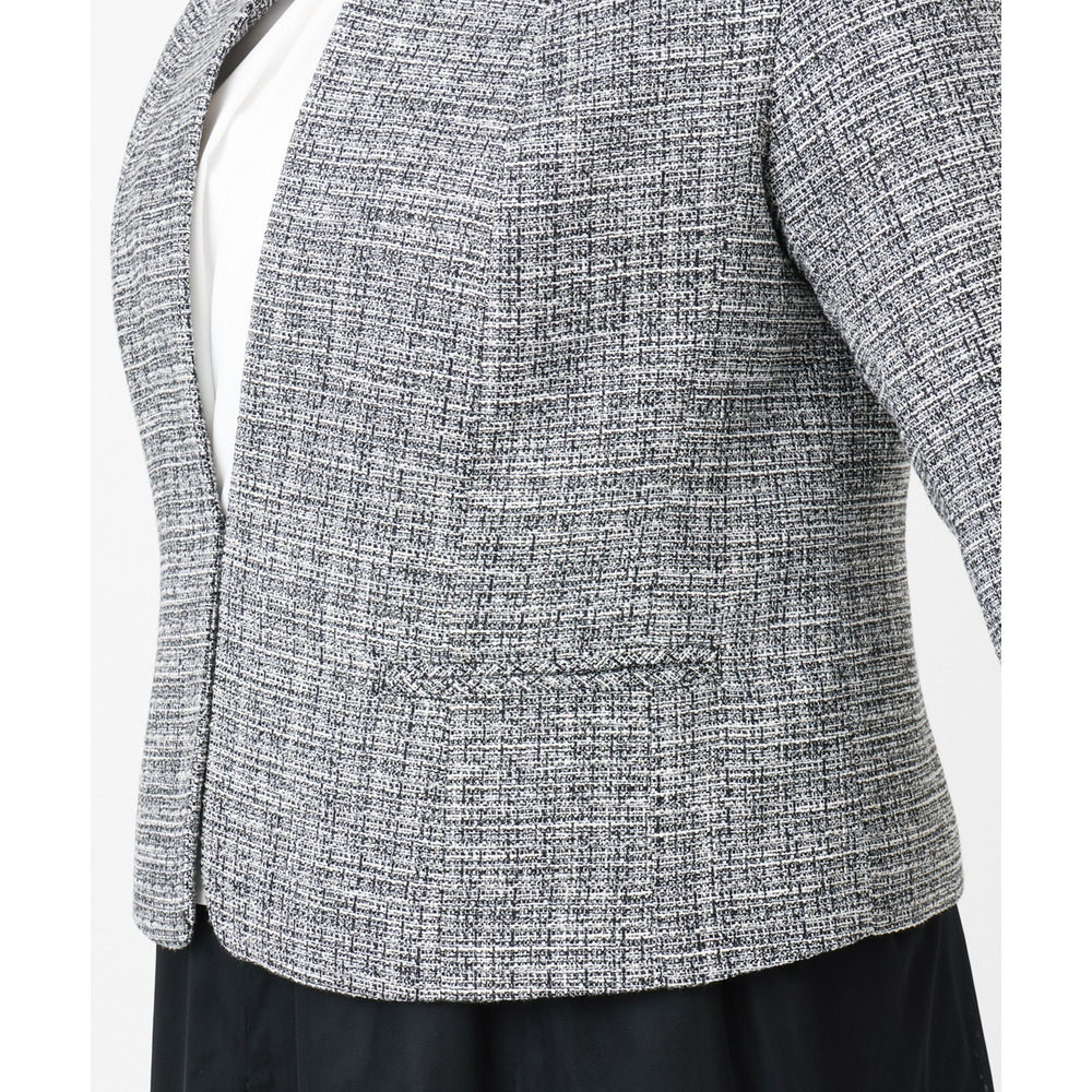 25年冬新作【大きいサイズ】ノーカラーツイードジャケット20