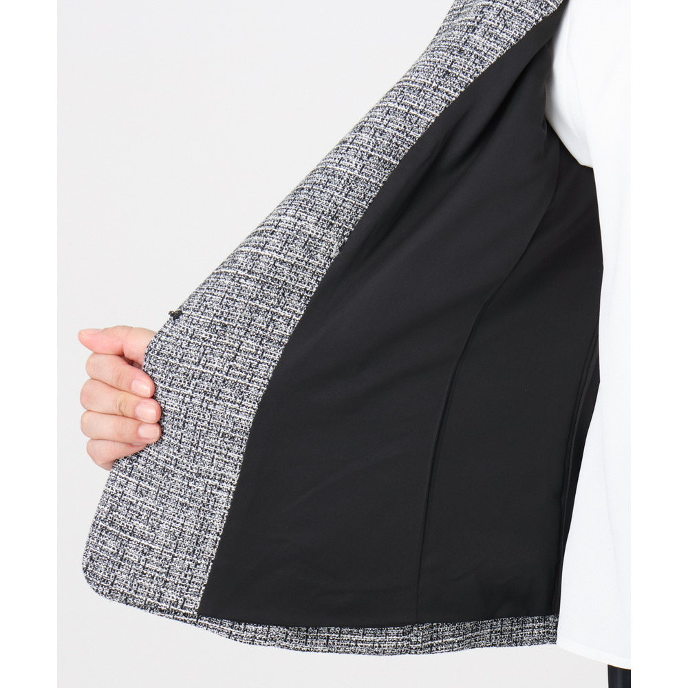 25年冬新作【大きいサイズ】ノーカラーツイードジャケット23