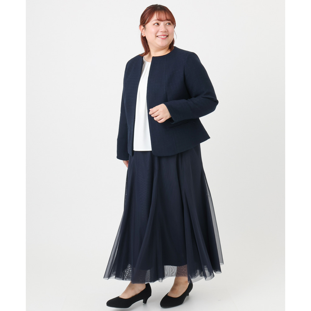 25年冬新作【大きいサイズ】ノーカラーツイードジャケット6