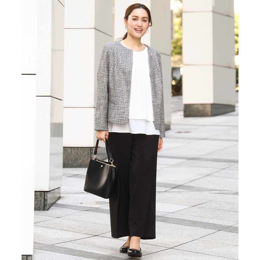 25年冬新作【大きいサイズ】ノーカラーツイードジャケット8