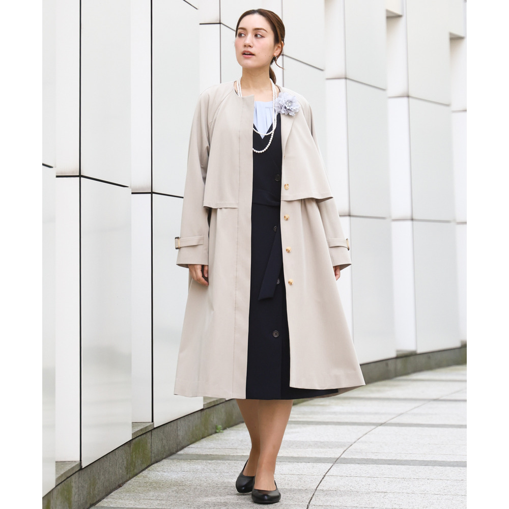 25年冬新作【大きいサイズ】ノーカラートレンチコート