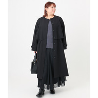 25年冬新作【大きいサイズ】ノーカラートレンチコート