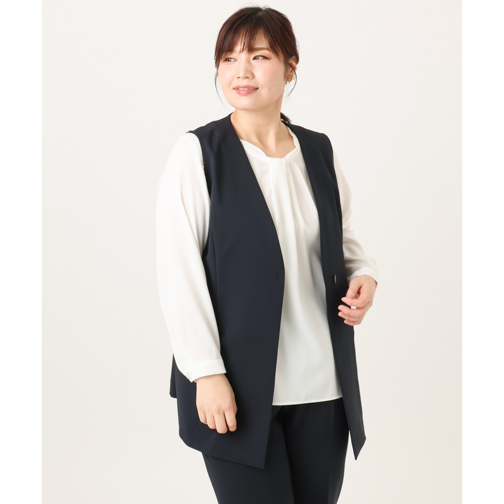 25年冬新作【大きいサイズ】WクロスVネックジレ