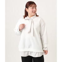 26年冬新作【大きいサイズ】レイヤード風ボウタイトップス