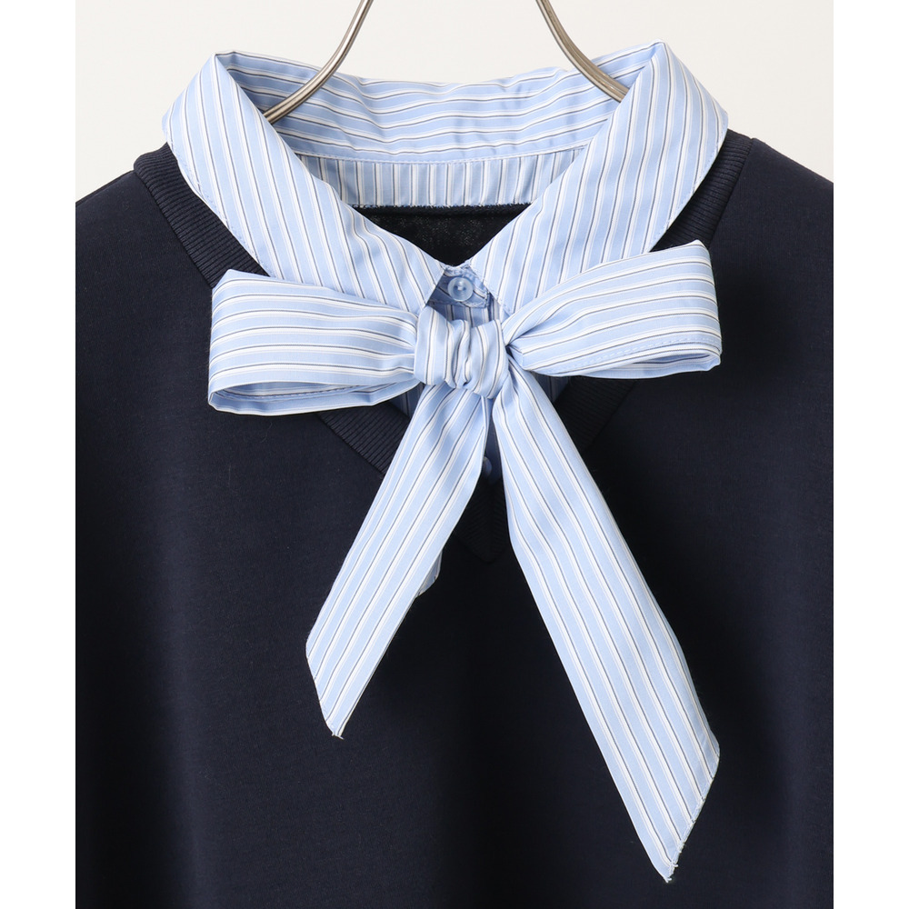 26年冬新作【大きいサイズ】レイヤード風ボウタイトップス1