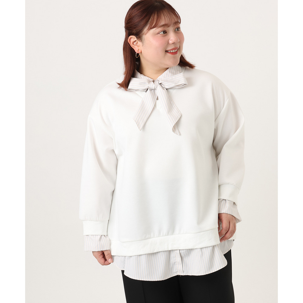 26年冬新作【大きいサイズ】レイヤード風ボウタイトップス10