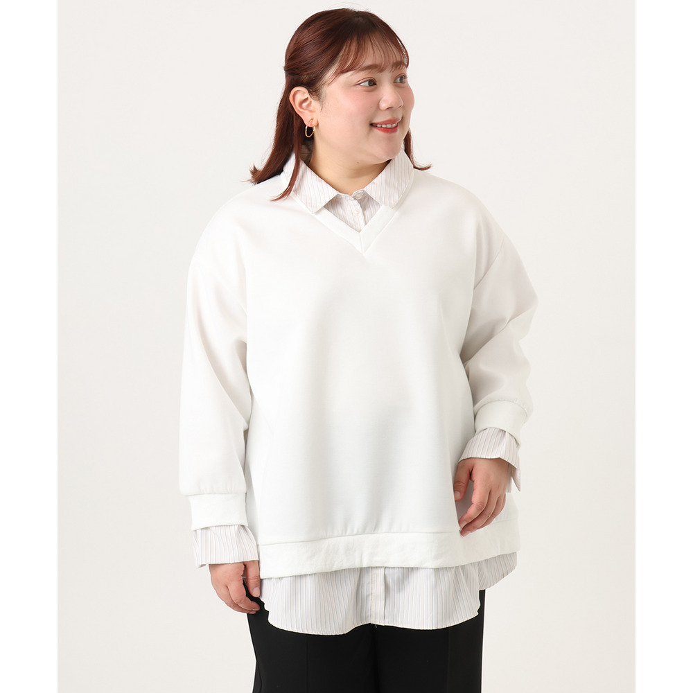 26年冬新作【大きいサイズ】レイヤード風ボウタイトップス11