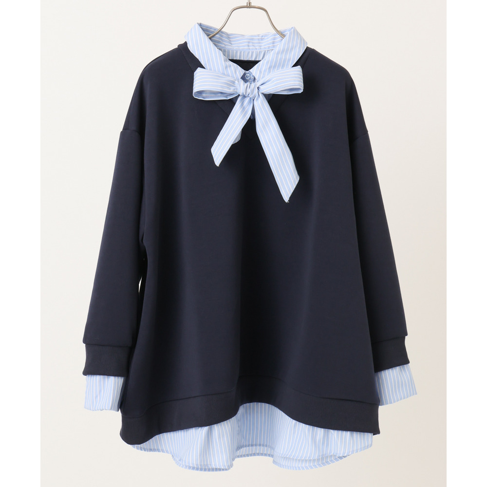 26年冬新作【大きいサイズ】レイヤード風ボウタイトップス1