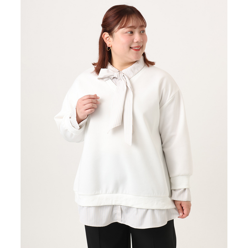 26年冬新作【大きいサイズ】レイヤード風ボウタイトップス1