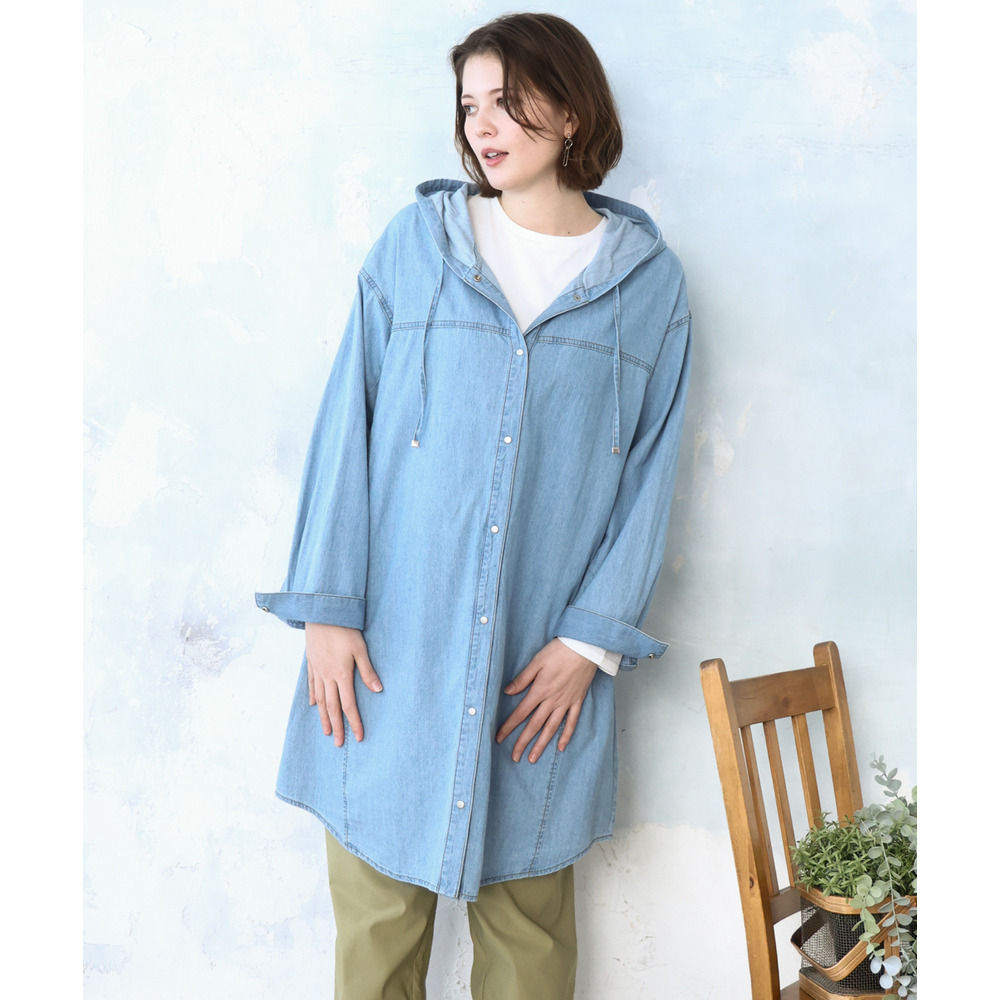 26年春新作【大きいサイズ】デニムフーディ―シャツチュニック
