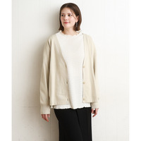 26年春新作【大きいサイズ/洗える】カーブヘムボクシーカーディガン