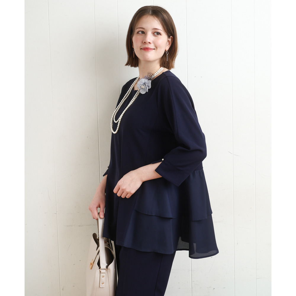 26年春新作【大きいサイズ/セットアップ対応】カットジョーゼットバックティアードカットソー