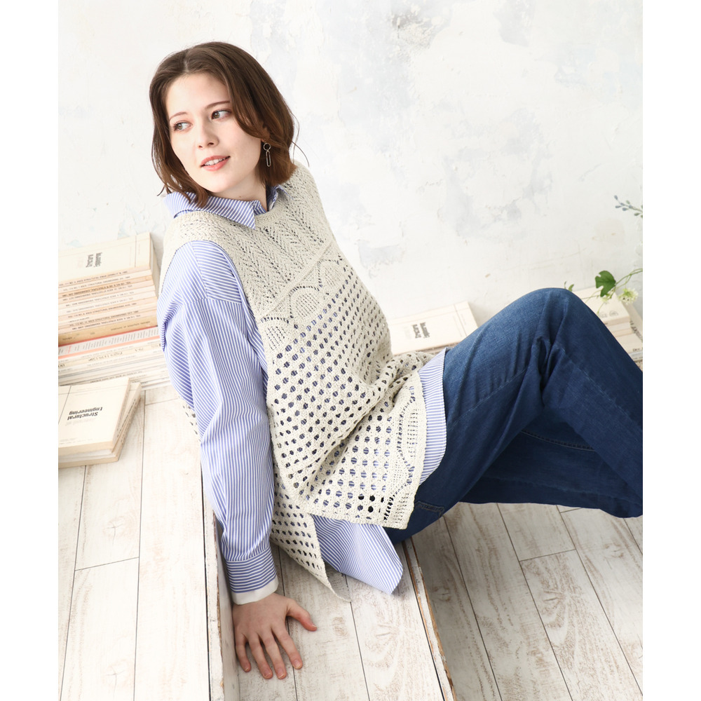 26年春新作【大きいサイズ】かぎ針風レースベスト