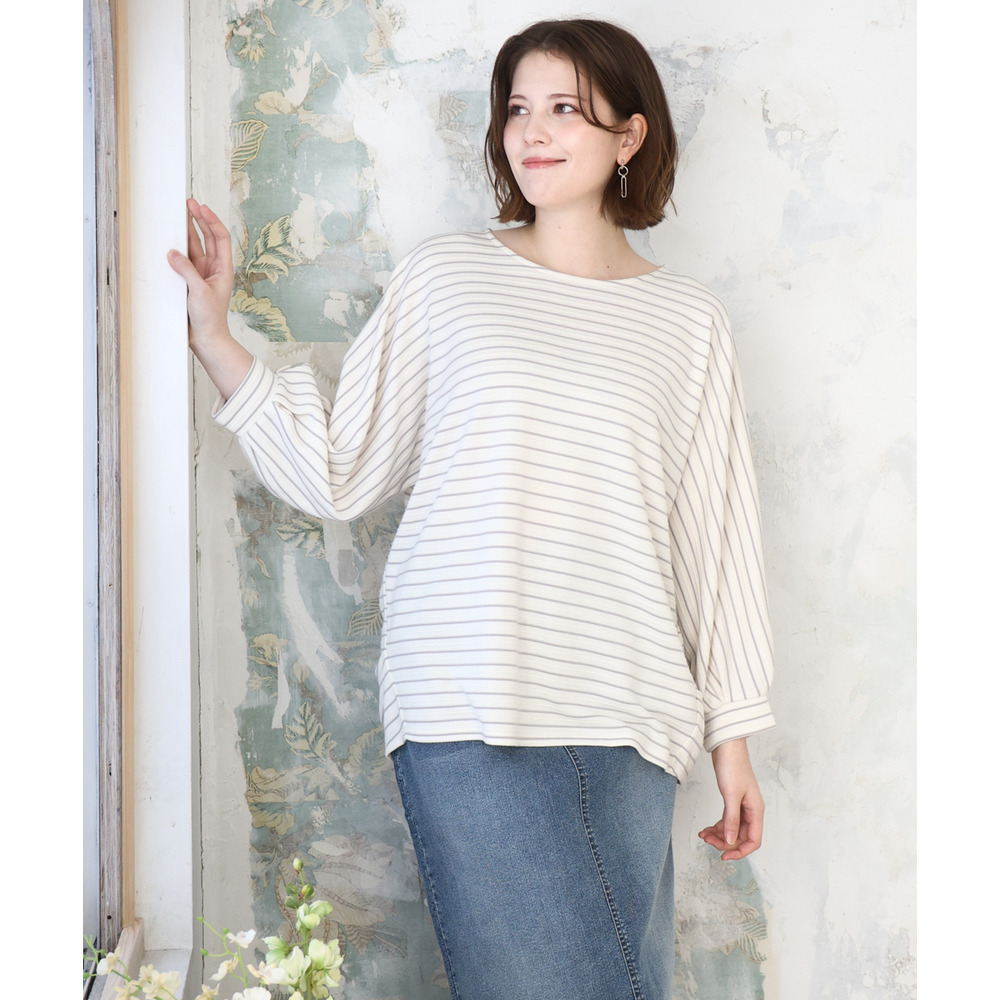 26年春新作【大きいサイズ】リップルボーダーカットソー