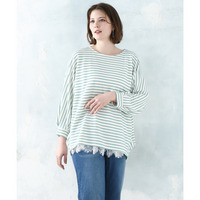 26年春新作【大きいサイズ】リップルボーダーカットソー