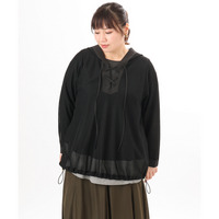 26年春新作【大きいサイズ】レースアップメッシュフーディ