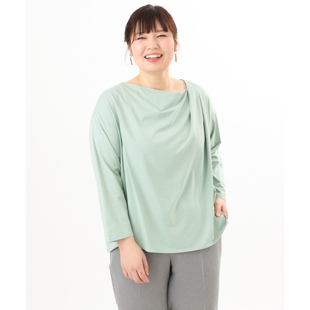 26年春新作【大きいサイズ】ドレープネックトップス