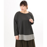 26年春新作【大きいサイズ】裾ストライプカットソー