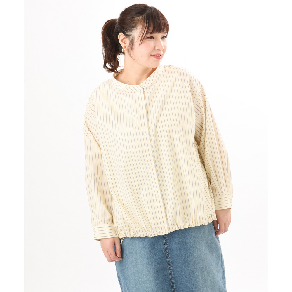 26年春新作【大きいサイズ】バンドカラーストライプシャツ