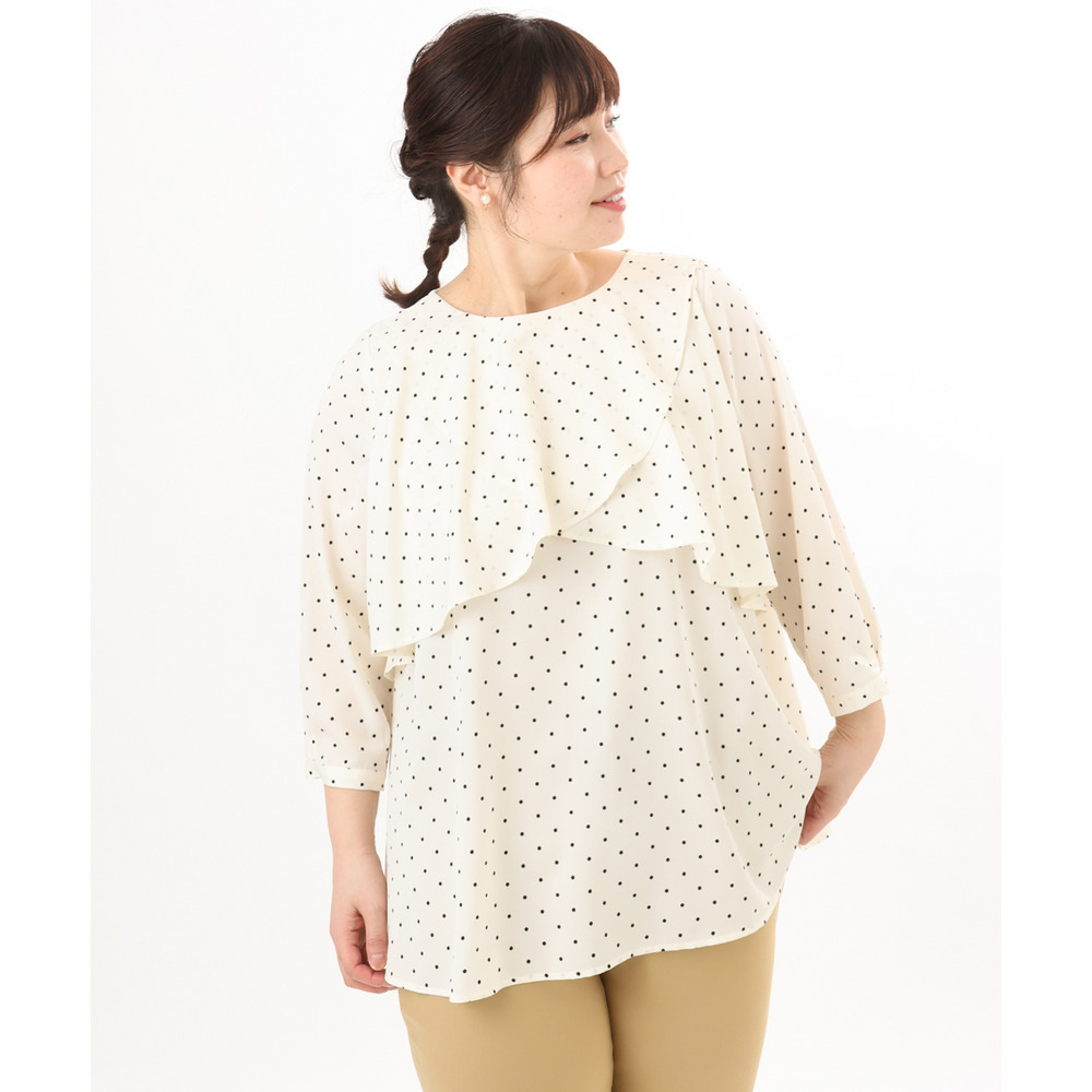 26年春新作【大きいサイズ】ドットプリントフレアブラウス