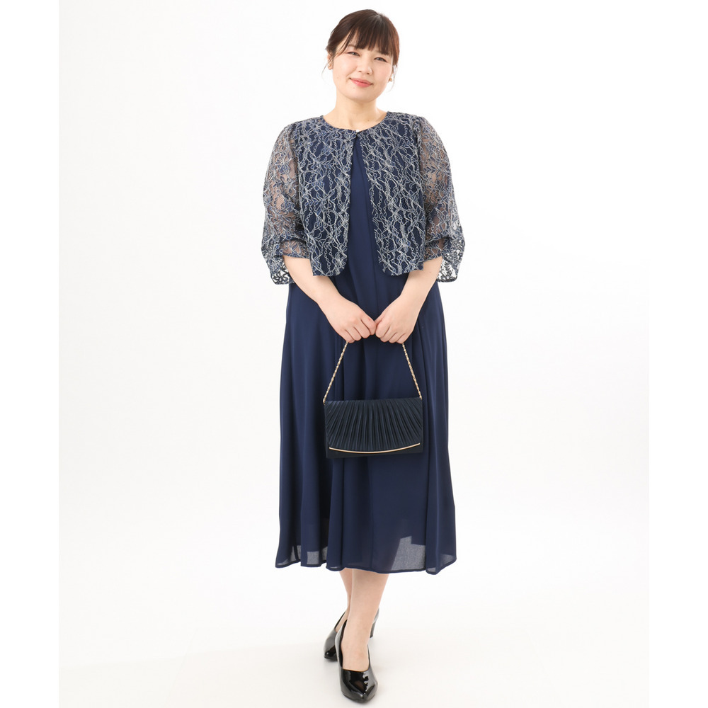 26年春新作【大きいサイズ】2wayレースボレロセットワンピース