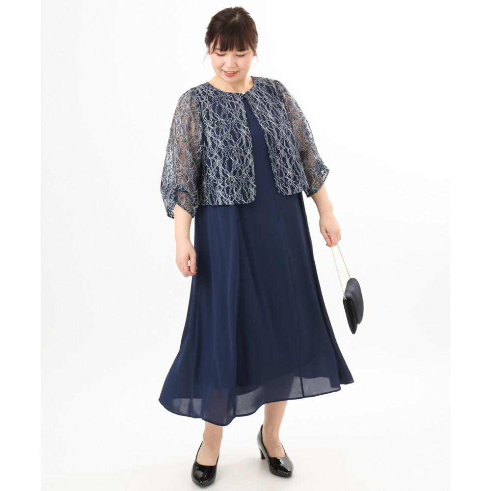 26年春新作【大きいサイズ】2wayレースボレロセットワンピース12