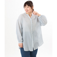 26年春新作【大きいサイズ】バンドカラーコットンブラウス