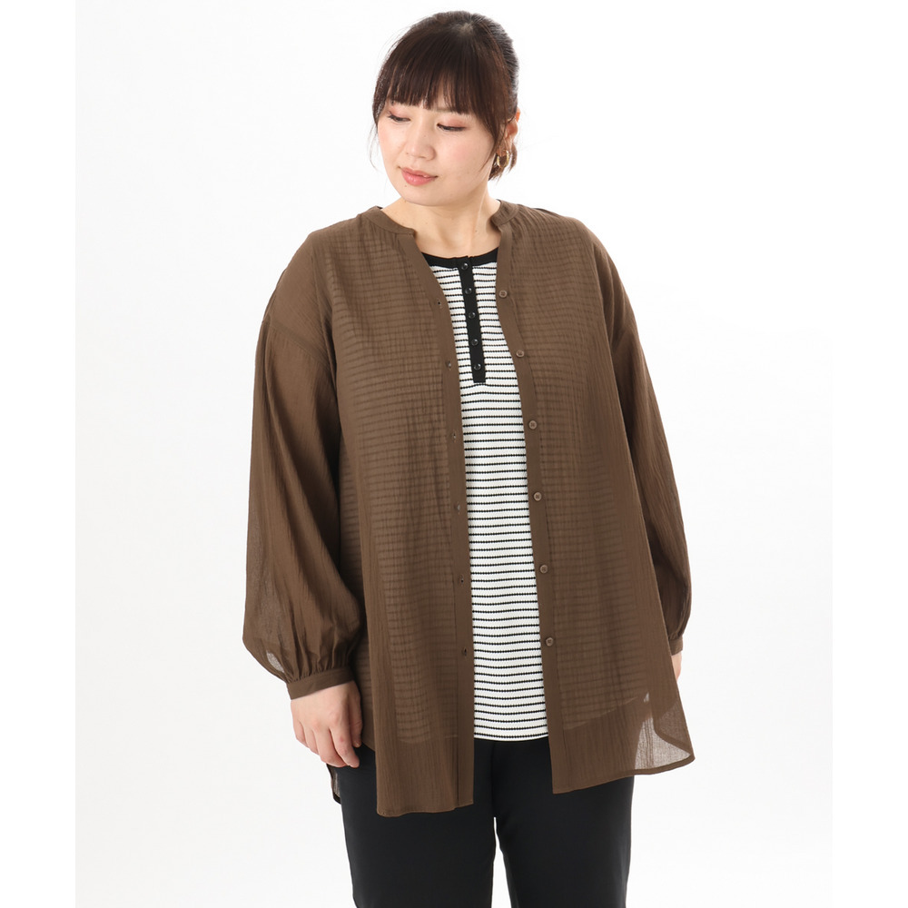 26年春新作【大きいサイズ】バンドカラーコットンブラウス10