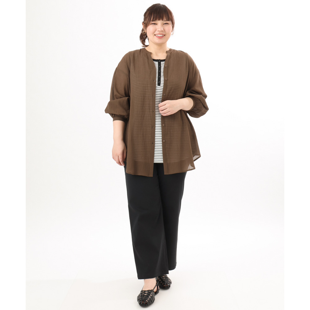 26年春新作【大きいサイズ】バンドカラーコットンブラウス11